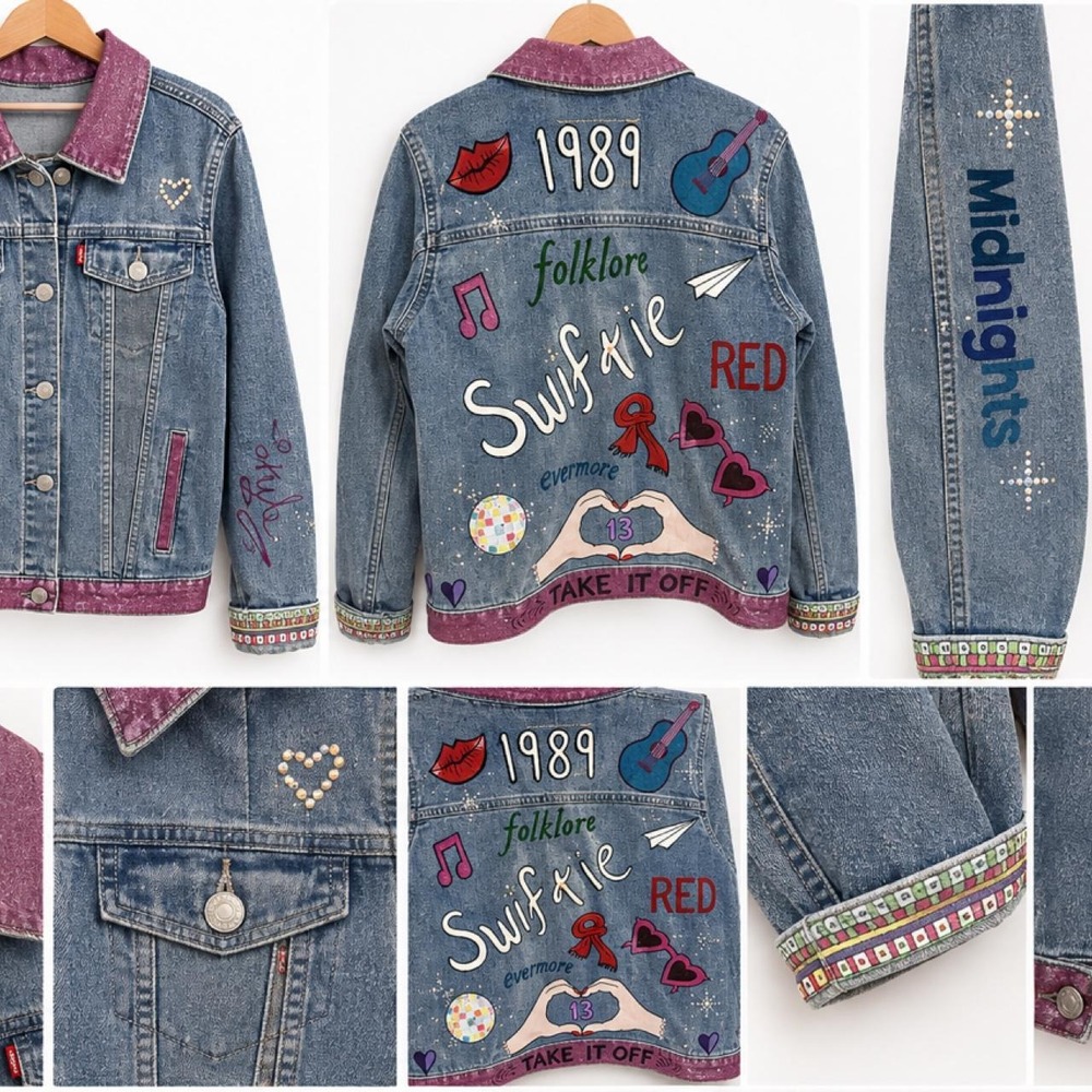 Custom Distressed : Taylor Swift 1989 Denim Jacket girls 10/12Vintage look Eras